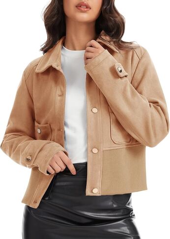 سترة نسائية من Moreone من الجلد الصناعي المقصوص للنساء، معطف خريفي خفيف الوزن بأزرار سفلية مع جيوب in Kuwait