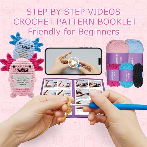 Auoinge Crochet Kit for Beginners, Cute Penguin Crochet Stater Kit with Step-by-Step Video Tutorials for Adults Kids Crochet Animals Knitting Kit with Enough Yarn in Saudi Arabia
