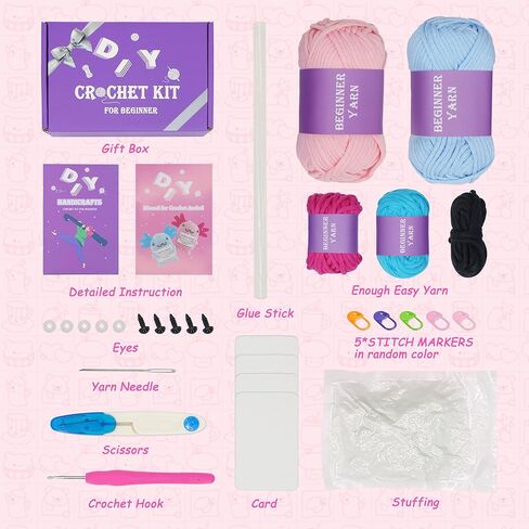 Auoinge Crochet Kit for Beginners, Cute Penguin Crochet Stater Kit with Step-by-Step Video Tutorials for Adults Kids Crochet Animals Knitting Kit with Enough Yarn in Saudi Arabia