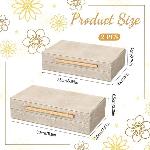 صندوقين تخزين مزخرفين باللون العاجي مع مقابض معدنية ذهبية، مقاس 9.85 × 6 × 2.76 بوصة و11.8 × 7.87 × 3.35 بوصة، صناديق مجوهرات حديثة من الجلد الصناعي لتنظيم المنزل in Kuwait