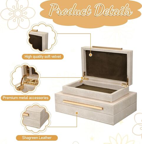 صندوقين تخزين مزخرفين باللون العاجي مع مقابض معدنية ذهبية، مقاس 9.85 × 6 × 2.76 بوصة و11.8 × 7.87 × 3.35 بوصة، صناديق مجوهرات حديثة من الجلد الصناعي لتنظيم المنزل in Kuwait