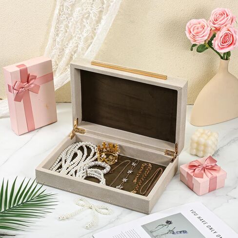 صندوقين تخزين مزخرفين باللون العاجي مع مقابض معدنية ذهبية، مقاس 9.85 × 6 × 2.76 بوصة و11.8 × 7.87 × 3.35 بوصة، صناديق مجوهرات حديثة من الجلد الصناعي لتنظيم المنزل in Kuwait