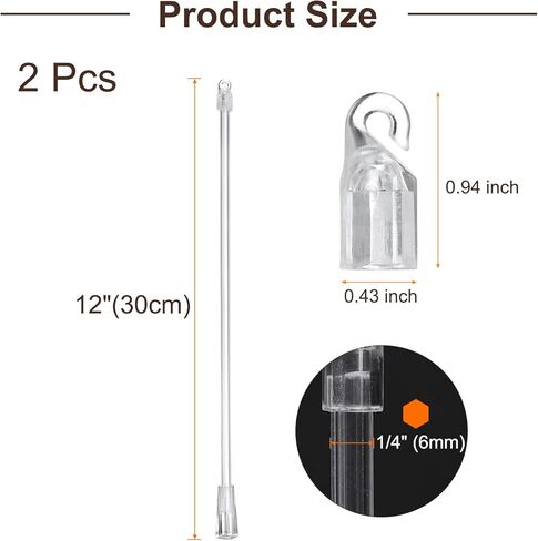 uxcell 4Pcs 15" Transparent Blind Wand Replacement Parts with Hook and Grip, Clear Acrylic Window Blind Stick Tilt Rod for Window Opener Accessory in Kuwait