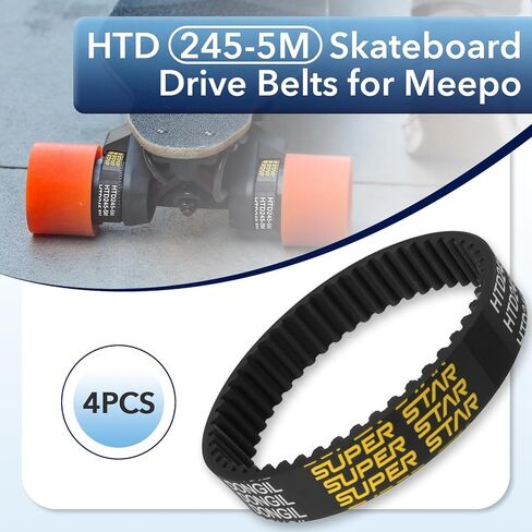 4 Pcs Belts for Meepo, HTD-5mm 245 mm Skateboard Drive Belts 15mm Wide, HTD-5mm Skateboard Drive Belts for Meepo Voyager/Envy/Hurricane Carbon/Hurricane Bamboo/Flow/NLS in Kuwait