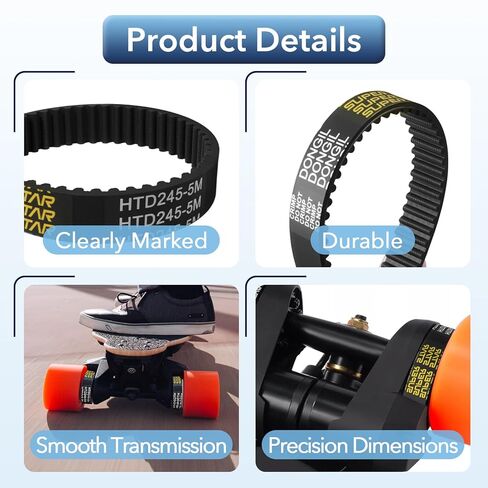 4 Pcs Belts for Meepo, HTD-5mm 245 mm Skateboard Drive Belts 15mm Wide, HTD-5mm Skateboard Drive Belts for Meepo Voyager/Envy/Hurricane Carbon/Hurricane Bamboo/Flow/NLS in Kuwait