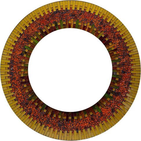 Mosaic Mirror, Wall Art Décor – Handcrafted Decorative Wall Mirror, Orange and Golden Yellow Mosaic, for Hallway, Bedroom, Bathroom, Living Room in Saudi Arabia