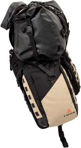 TUSK Highland X2 Rackless Luggage System w/Medium Dry Duffel Tail Bag Standard Heat Shield Black/Tan for Yamaha TENERE 700 2021-2024 in Saudi Arabia