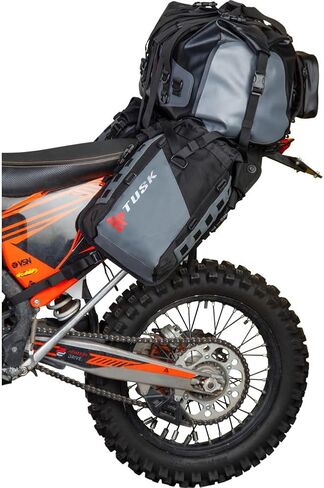 TUSK Highland X2 Rackless Luggage System w/Medium Dry Duffel Tail Bag Standard Heat Shield Black/Tan for Yamaha TENERE 700 2021-2024 in Saudi Arabia
