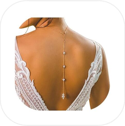 Bride Backless Rhinestone Waterdrop Body Chain Belly Waist Necklace in Saudi Arabia