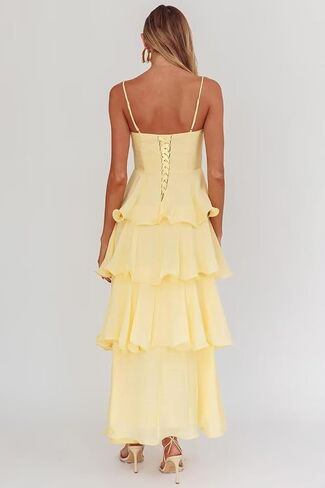 Women’s Tiered Ruffles Bridesmaid Dresses Chiffon Spaghetti Straps Pleated Formal Evening Gowns in Saudi Arabia