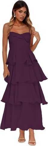 Women’s Tiered Ruffles Bridesmaid Dresses Chiffon Spaghetti Straps Pleated Formal Evening Gowns in Saudi Arabia