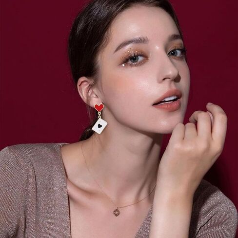 Red Heart Playing Card Necklacs Earrings Set for Women Personalized Fashion Black Velvet Hearts Pendant Necklace Good Luck Ace of Spade Earring Casino Charm Jewelry in Saudi Arabia