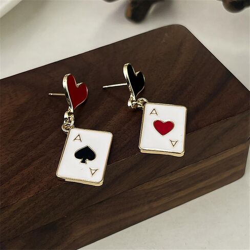 Red Heart Playing Card Necklacs Earrings Set for Women Personalized Fashion Black Velvet Hearts Pendant Necklace Good Luck Ace of Spade Earring Casino Charm Jewelry in Saudi Arabia