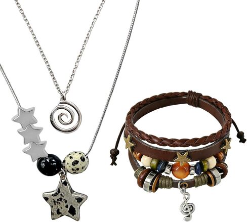 ملابس الجرونج الجنية المطابقة لمجوهرات الجرونج المتضمنة مجموعة قلادة وسوار متعددة الطبقات على شكل نجمة Y2K، وإكسسوارات الجرونج على طراز Y2K على الطراز القوطي للنساء والرجال in Kuwait