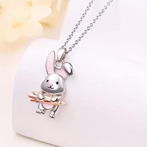 coadipress 2 Pairs Bunny Earrings and Necklace Set Cute Easter Rabbit Dangle Earrings Pink Animal Paw Carrot Necklace for Women Easter Basket Stuffer Spring Jewelry in Saudi Arabia