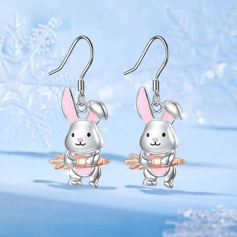 coadipress 2 Pairs Bunny Earrings and Necklace Set Cute Easter Rabbit Dangle Earrings Pink Animal Paw Carrot Necklace for Women Easter Basket Stuffer Spring Jewelry in Saudi Arabia