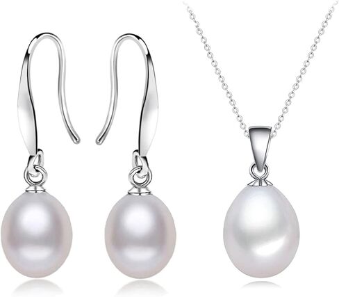 Genuine Pearl Necklace and Earring Set for Women Sterling silver White Black Pearl Jewelry Set Mother Brides Wedding in Saudi Arabia