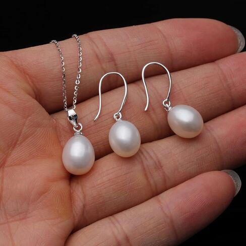 Genuine Pearl Necklace and Earring Set for Women Sterling silver White Black Pearl Jewelry Set Mother Brides Wedding in Saudi Arabia