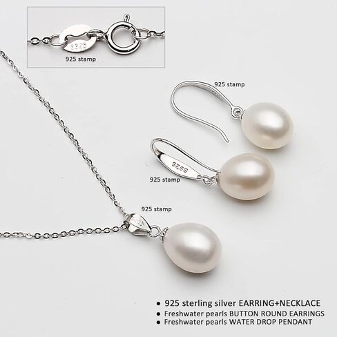 Genuine Pearl Necklace and Earring Set for Women Sterling silver White Black Pearl Jewelry Set Mother Brides Wedding in Saudi Arabia