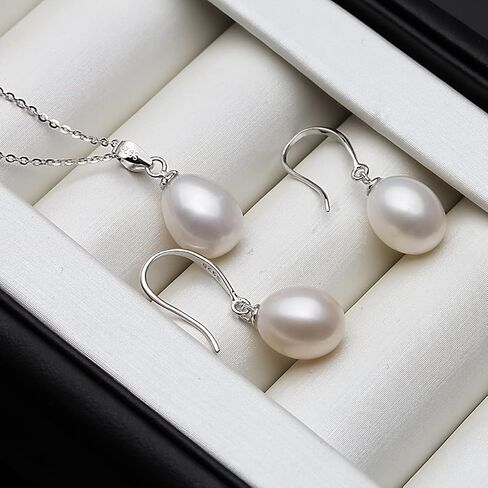 Genuine Pearl Necklace and Earring Set for Women Sterling silver White Black Pearl Jewelry Set Mother Brides Wedding in Saudi Arabia