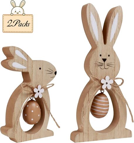 2Pcs Easter Decorations for The Home Farmhouse Rustic Wooden Bunny with Egg Tiered Tray Happy Spring Decoration for Indoor Home Party Tabletop Decoration Easter Gifts for Kids in Saudi Arabia
