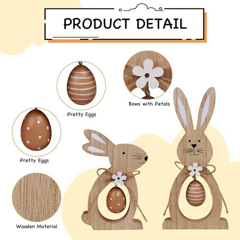 2Pcs Easter Decorations for The Home Farmhouse Rustic Wooden Bunny with Egg Tiered Tray Happy Spring Decoration for Indoor Home Party Tabletop Decoration Easter Gifts for Kids in Saudi Arabia