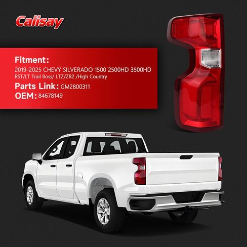 مصباح LED خلفي متوافق مع 2019-2025 Chevy Silverado 1500 المصابيح الخلفية LED الخلفية اليسرى للسائق الجانب الخلفي مصباح إشارة الفرامل مع لمبة وحزام 84678149 GM2800311 (نموذج Led المصنع المناسب فقط) in Kuwait