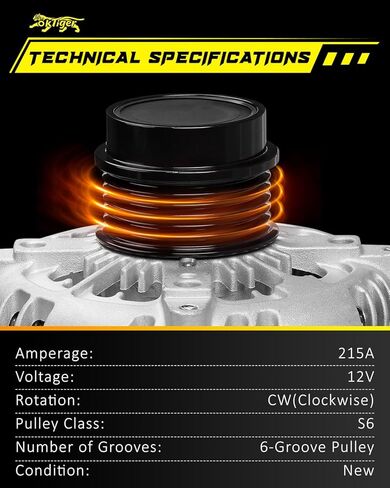 Oktiger Upgraded Alternator for Ford F150 2015-2020 2.7L, F150 2019-2020 3.3L, F150 2017-2020 3.5L, V6 12V 215Amp Clockwise 6-Groove Decoupler Pulley, OE FL3Z-10346-B 44005N in Saudi Arabia