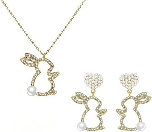 coadipress 2 Pairs Bunny Earrings and Necklace Set Cute Easter Rabbit Dangle Earrings Pink Animal Paw Carrot Necklace for Women Easter Basket Stuffer Spring Jewelry in Saudi Arabia