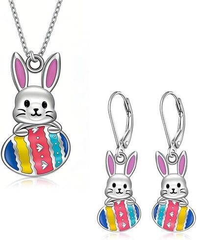 coadipress 2 Pairs Bunny Earrings and Necklace Set Cute Easter Rabbit Dangle Earrings Pink Animal Paw Carrot Necklace for Women Easter Basket Stuffer Spring Jewelry in Saudi Arabia