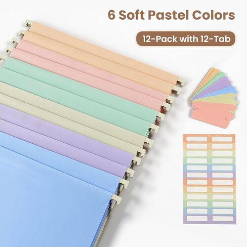 Pastel Plastic Hanging File Folders, Letter Size with 1/5-Cut Tabs, Expandable Hanging Organizer File Folders for Filing Cabinet, 12 Pack, Home & Office Document Management in Saudi Arabia