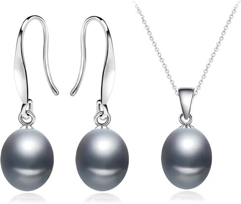 Genuine Pearl Necklace and Earring Set for Women Sterling silver White Black Pearl Jewelry Set Mother Brides Wedding in Saudi Arabia