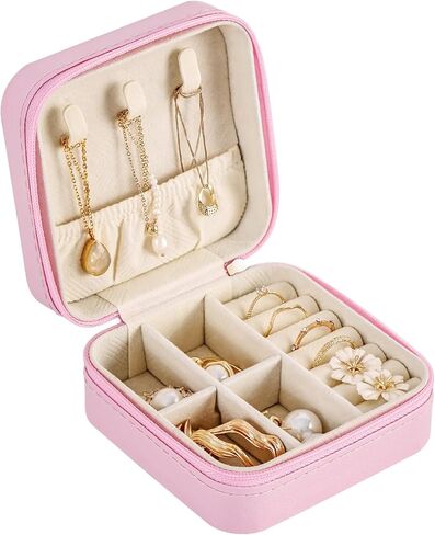 CASEGRACE Travel Jewelry Case, Small Jewelry Box Portable Jewelry Travel Organizer Display Storage Case for Rings Earring Necklace Bracelet, Gift for Women Girls, Green in Kuwait