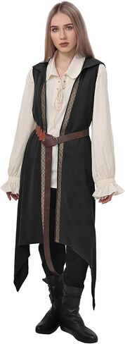 Women's Medieval Long Hooded Vest Renaissance Sleeveless Surcoat Celtic Tunic Forest Fairy Halloween Cosplay Costume in Kuwait