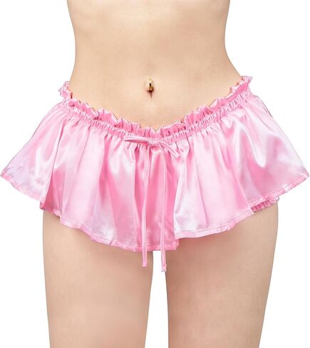Littleforbig Women Shiny Satin Ruffle Mini Bloomer Skirt in Saudi Arabia