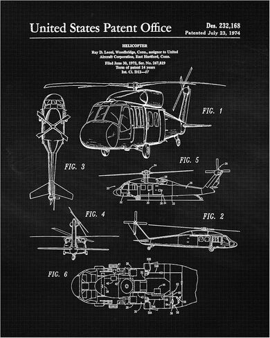 Vintage Blackhawk Helicopter Patent Prints, 1 (11x14) Unframed Photos, Wall Art Decor Gifts Under 20 for Home Office Garage Mechanic Student Teacher Coach Aircraft Aviation Engineer USA Service Men in Saudi Arabia
