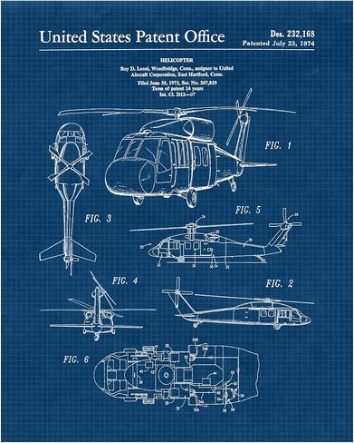 Vintage Blackhawk Helicopter Patent Prints, 1 (11x14) Unframed Photos, Wall Art Decor Gifts Under 20 for Home Office Garage Mechanic Student Teacher Coach Aircraft Aviation Engineer USA Service Men in Saudi Arabia