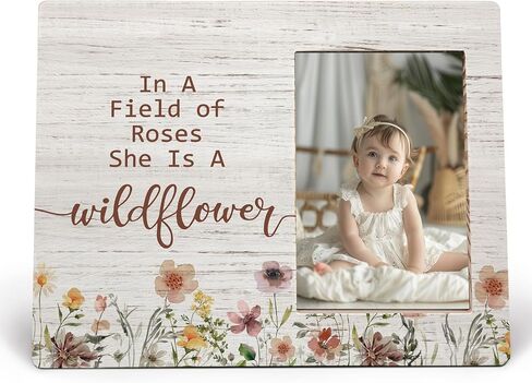 Baby Girl Picture Frame, Gifts for Daughter, In a Field of Roses She Is a Wildflower Picture Frames, Girl Photo Frame for Daughter Friend Girls, Inspirational Wood Photo Frame for 4x6 Photos in Kuwait