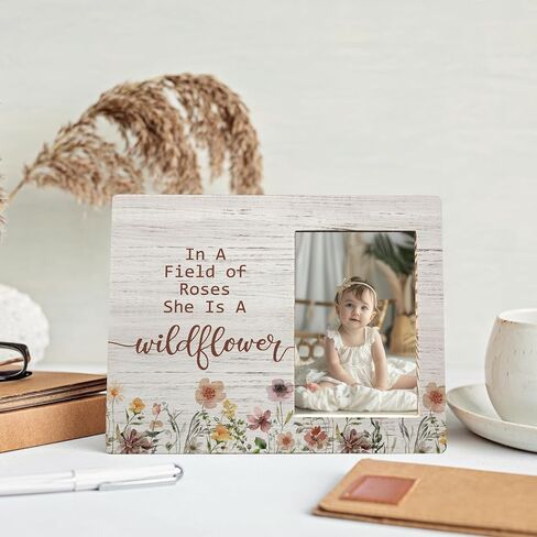Baby Girl Picture Frame, Gifts for Daughter, In a Field of Roses She Is a Wildflower Picture Frames, Girl Photo Frame for Daughter Friend Girls, Inspirational Wood Photo Frame for 4x6 Photos in Kuwait