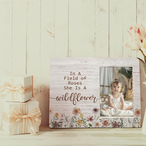 Baby Girl Picture Frame, Gifts for Daughter, In a Field of Roses She Is a Wildflower Picture Frames, Girl Photo Frame for Daughter Friend Girls, Inspirational Wood Photo Frame for 4x6 Photos in Kuwait