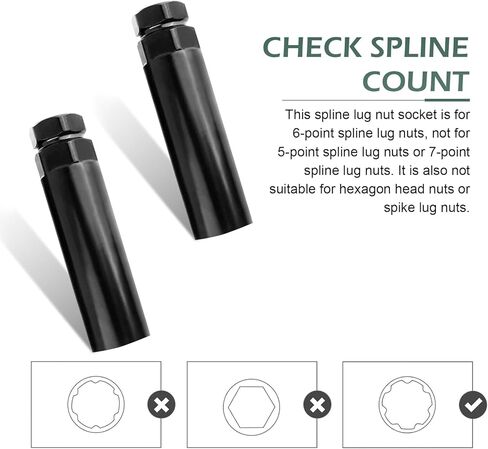 1 PC Large 6 Spline Lug Nut Socket, Splined Locking Lug Nut Key Socket, Auto Wheel Lock Removal Tool, Fit for 21 mm (13/16 Inch) & 22 mm (7/8 Inch) Hex Socket Wrench (Black) in Kuwait