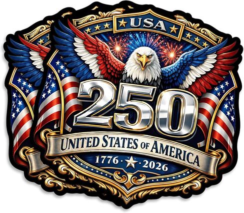 USA 250th Anniversary 1776-2026 Vinyl Sticker 2-Pack - 5 Inch - USA Flag Patriotic Car Window Bumper Decal for Truck SUV Laptop - 250 Years United States Independence Day Commemorative -USAS0010 in Saudi Arabia