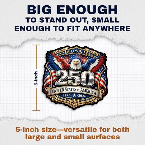 USA 250th Anniversary 1776-2026 Vinyl Sticker 2-Pack - 5 Inch - USA Flag Patriotic Car Window Bumper Decal for Truck SUV Laptop - 250 Years United States Independence Day Commemorative -USAS0010 in Saudi Arabia