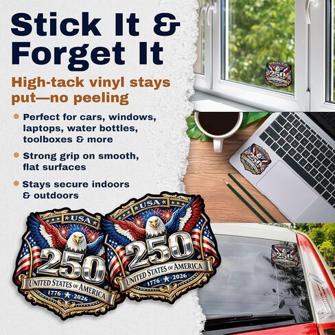 USA 250th Anniversary 1776-2026 Vinyl Sticker 2-Pack - 5 Inch - USA Flag Patriotic Car Window Bumper Decal for Truck SUV Laptop - 250 Years United States Independence Day Commemorative -USAS0010 in Saudi Arabia