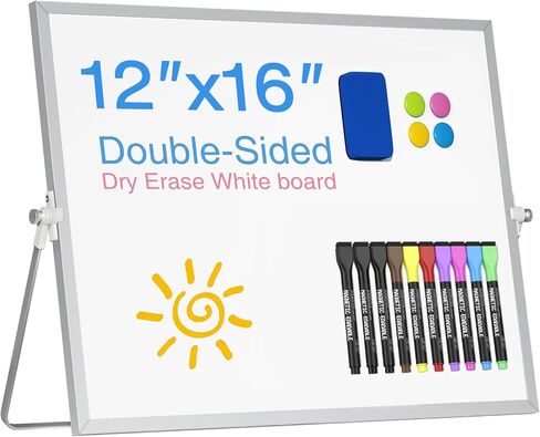 White Board Dry Erase, 12" x 16" Magnetic Whiteboard Double-Sided Dry Erase Board, 6 Markers, 4 Magnets, 1 Eraser, Portable Small Whiteboards for School Office Home Kid in Saudi Arabia