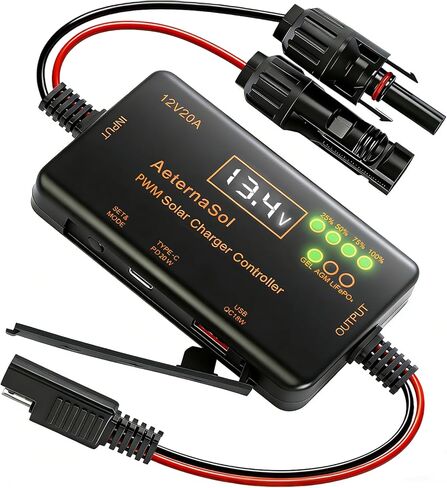PWM Solar Charge Controller 12V 20A Solar Panel with LCD Display Charge Controller for Gel AGM Lithium LiFePO4 Batteries Charge Controllers Compatible with Type-c and USB（12v/20A） in Saudi Arabia