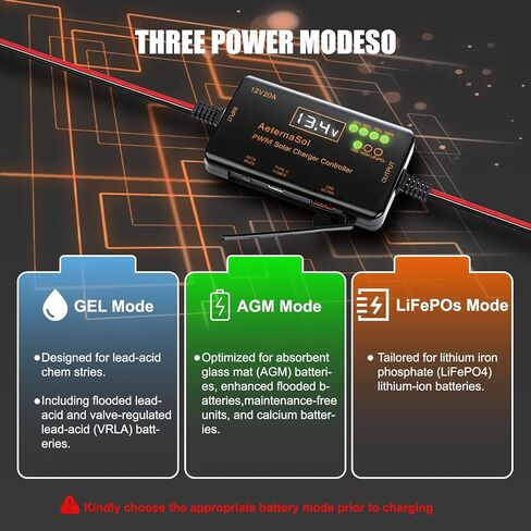 PWM Solar Charge Controller 12V 20A Solar Panel with LCD Display Charge Controller for Gel AGM Lithium LiFePO4 Batteries Charge Controllers Compatible with Type-c and USB（12v/20A） in Saudi Arabia