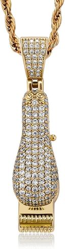 Iced Out Barber Clippers Pendant Necklace 18K Gold Plated Stainless Steel Hip Hop Jewelry, Personality Gift for Barber & Hairdresser Enthusiasts in Kuwait