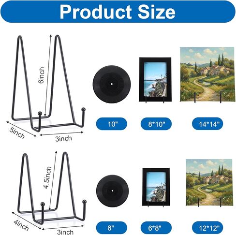 16 حزمة من حوامل الأطباق للعرض، وحوامل إطارات الصور المعدنية وحوامل الحامل للكتب والصور واللوحات الزخرفية والفنون - مقاسات 4 بوصات و6 بوصات، أسود (8 قطع لكل منها) in Kuwait