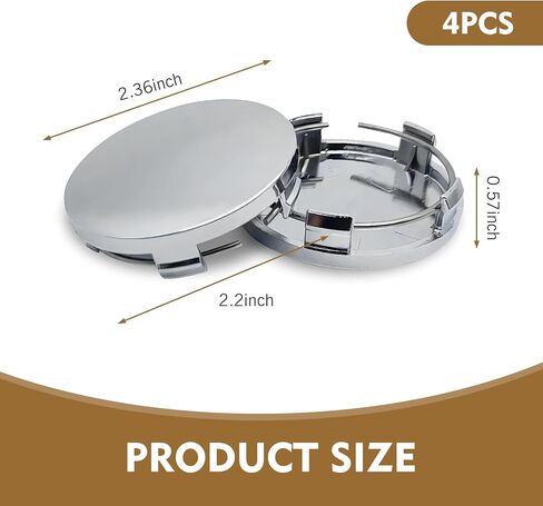 Pack of 4 Car Wheel Center Hub Covers – 2.36" OD, 2.2" ID, 0.57" H Snap-on Rim Fastening Covers, Waterproof & Rust-Proof Protection, Universal Fit for Cars (Silver) in Saudi Arabia